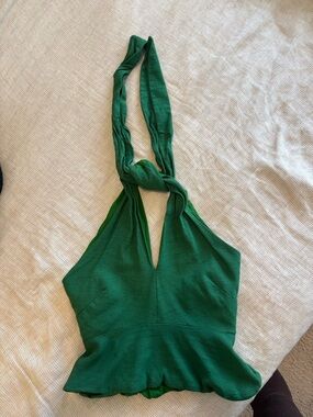 Sezane Green Halter Peplum Women's Top